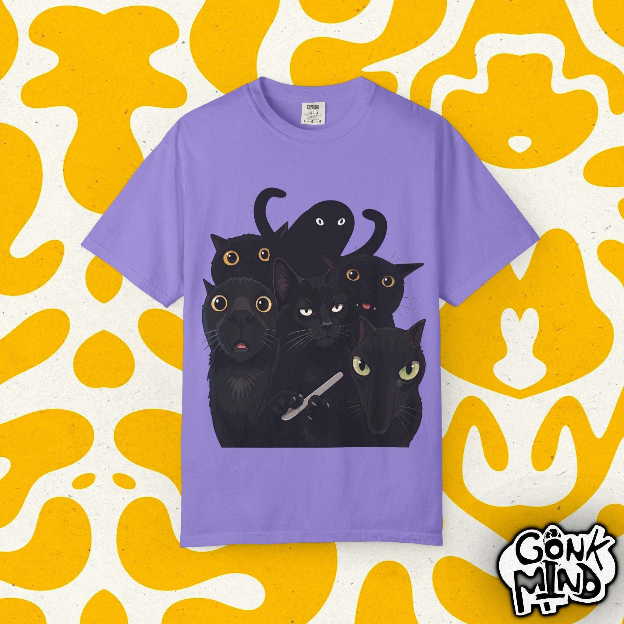 Black Cat Stack T-Shirt — Cute Gothic Cat Crew Tee
