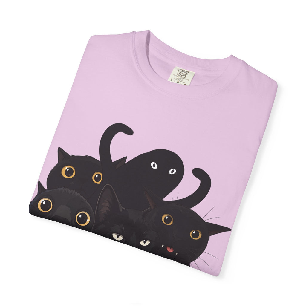 Black Cat Stack T-Shirt — Cute Gothic Cat Crew Tee