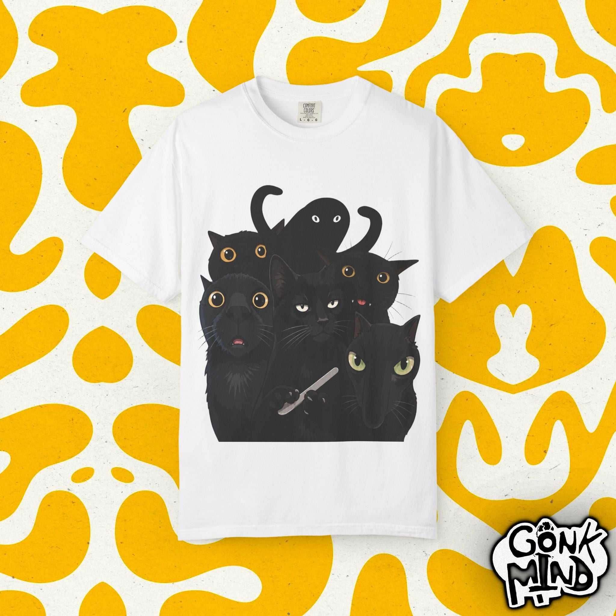 Black Cat Stack T-Shirt — Cute Gothic Cat Crew Tee
