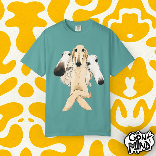 Three Salukis Illustration T-Shirt | Whippet Greyhound Dog Art