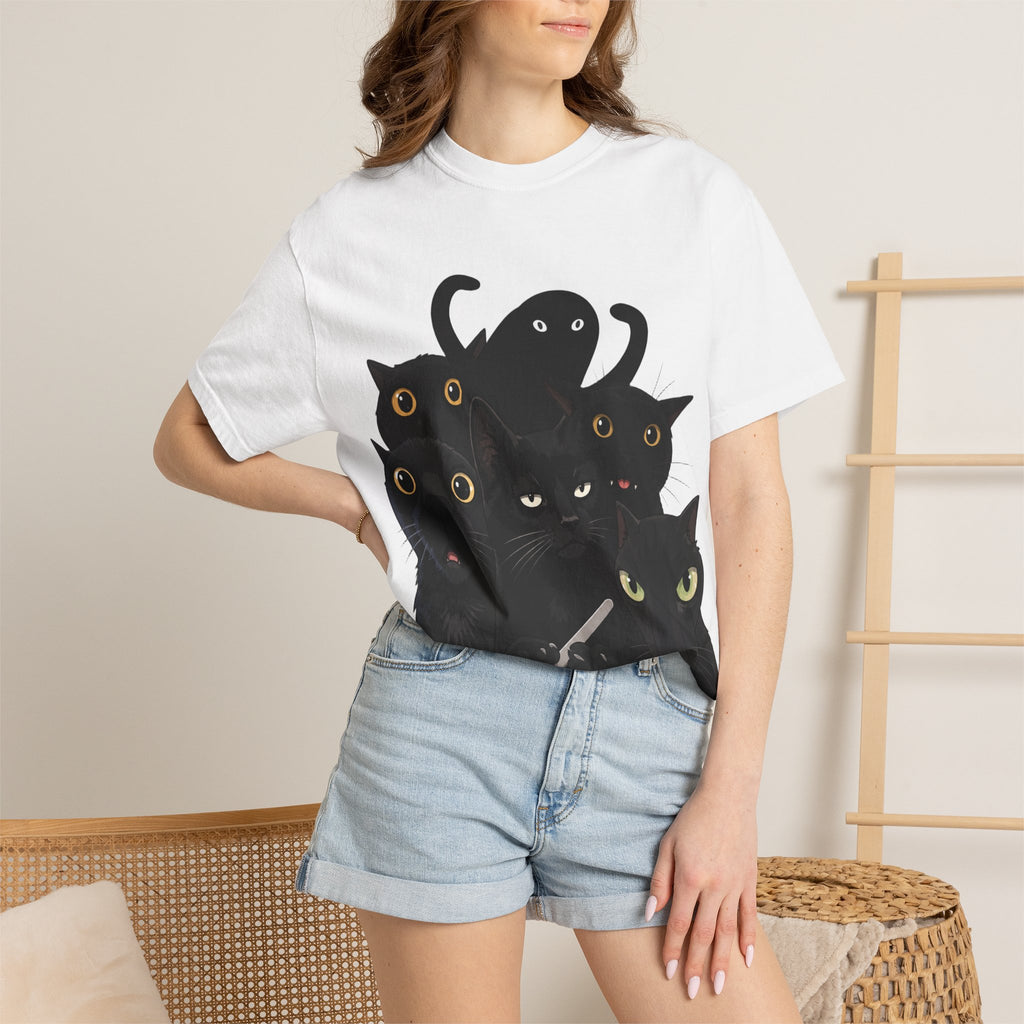 Black Cat Stack T-Shirt — Cute Gothic Cat Crew Tee