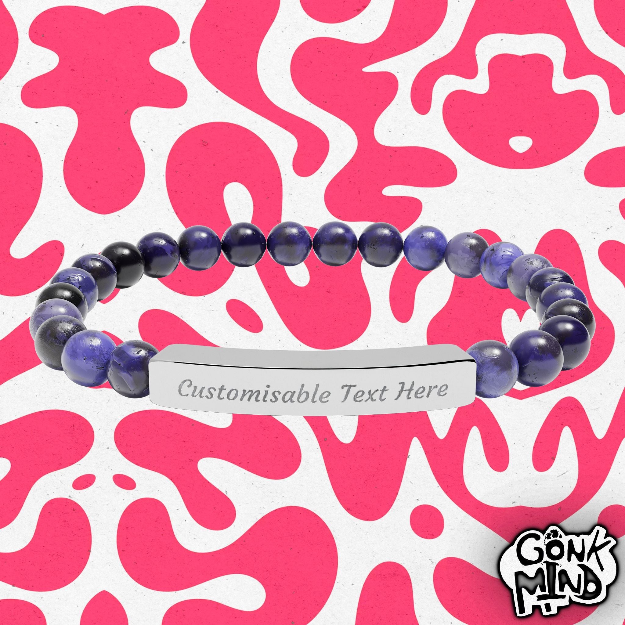Engravable Natural Stone Bar Bracelet, Beaded Stretch Bracelet | Custom Name Bar