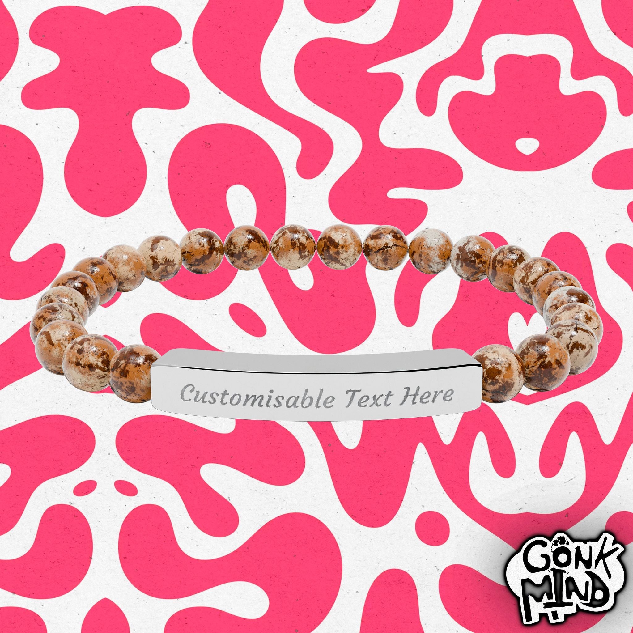 Engravable Natural Stone Bar Bracelet, Beaded Stretch Bracelet | Custom Name Bar