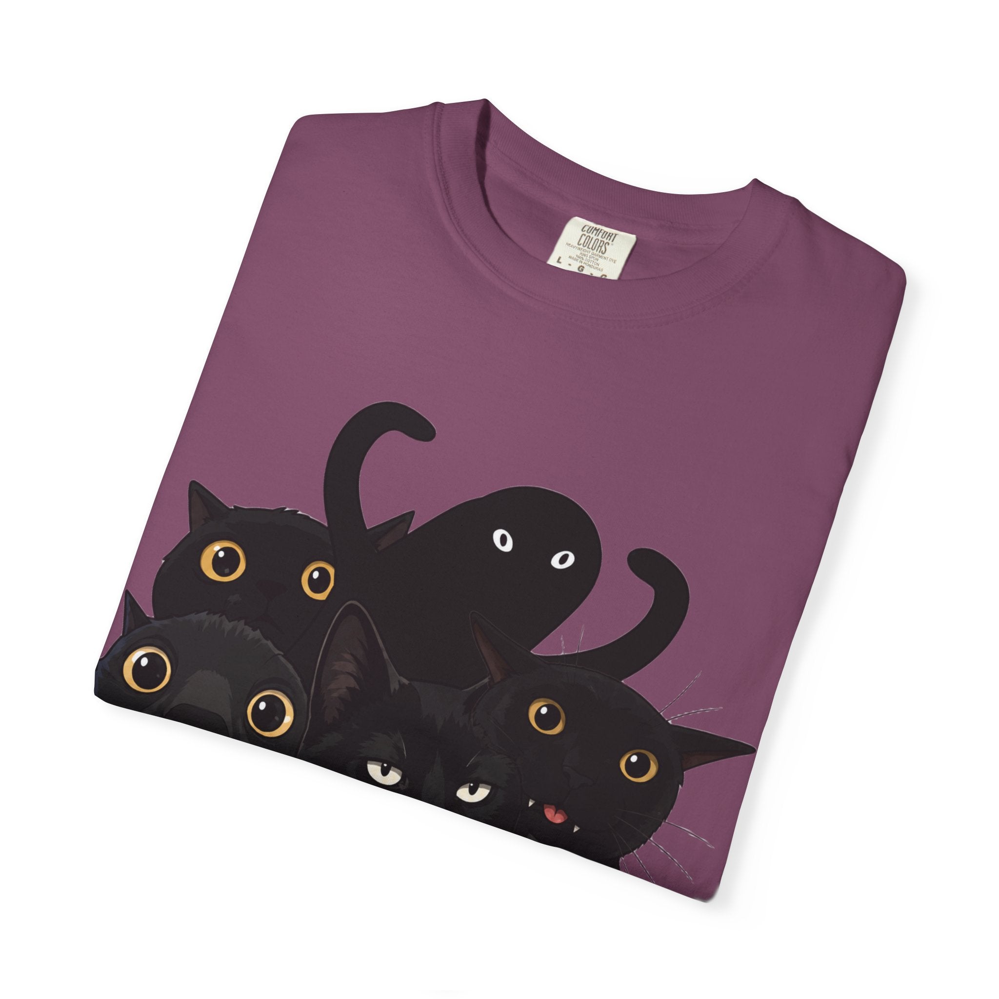 Black Cat Stack T-Shirt — Cute Gothic Cat Crew Tee