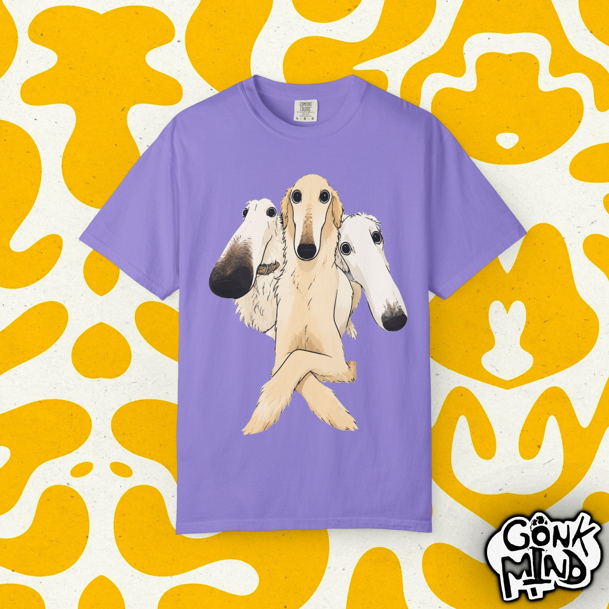 Three Salukis Illustration T-Shirt | Whippet Greyhound Dog Art