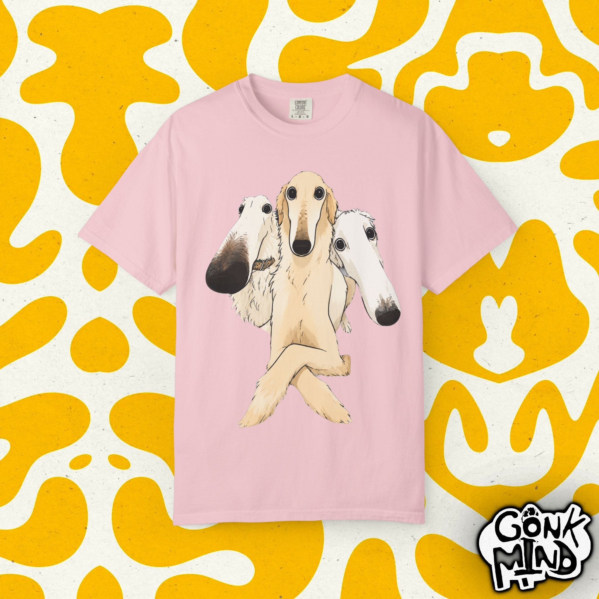 Three Salukis Illustration T-Shirt | Whippet Greyhound Dog Art