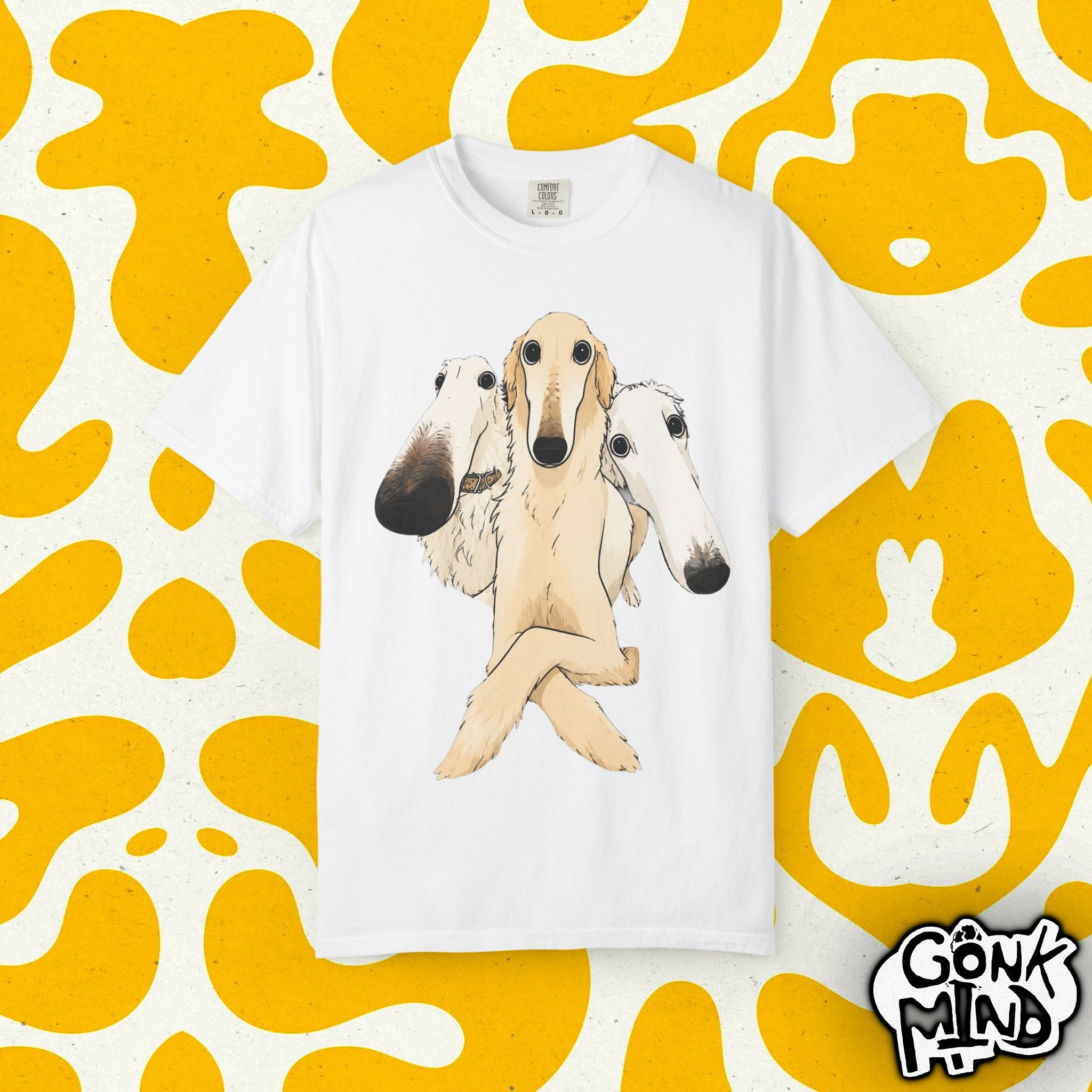 Three Salukis Illustration T-Shirt | Whippet Greyhound Dog Art