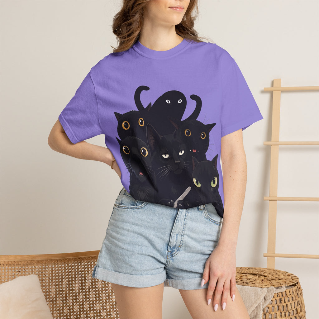 Black Cat Stack T-Shirt — Cute Gothic Cat Crew Tee