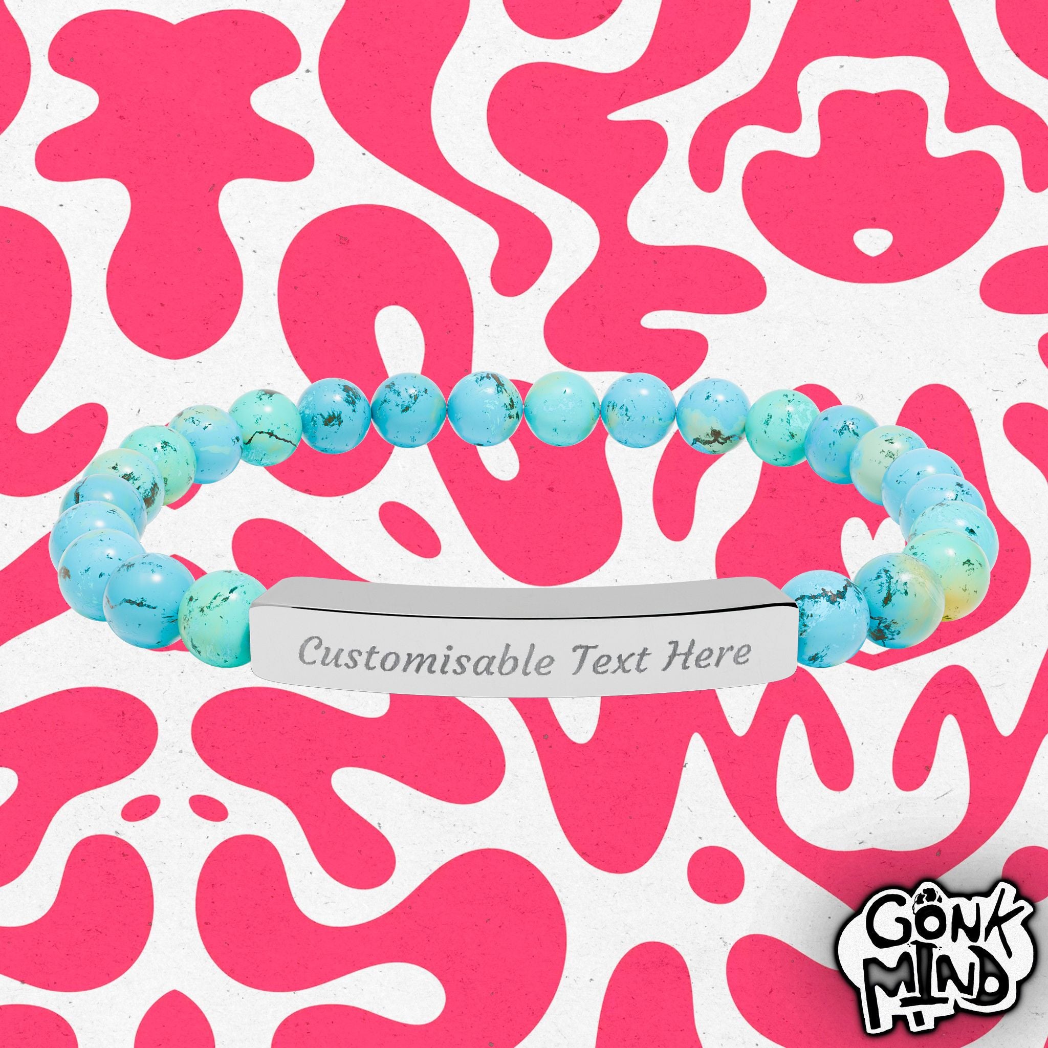 Engravable Natural Stone Bar Bracelet, Beaded Stretch Bracelet | Custom Name Bar