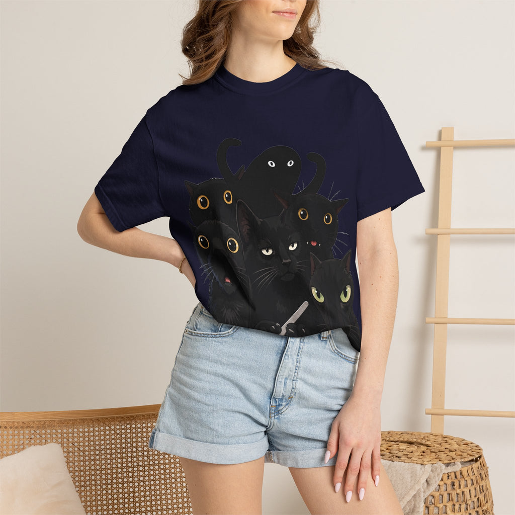 Black Cat Stack T-Shirt — Cute Gothic Cat Crew Tee