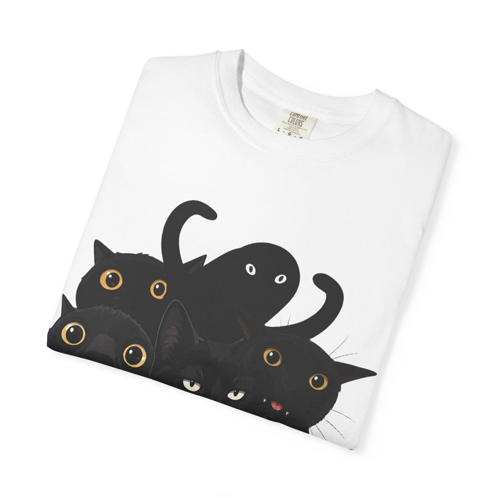 Black Cat Stack T-Shirt — Cute Gothic Cat Crew Tee