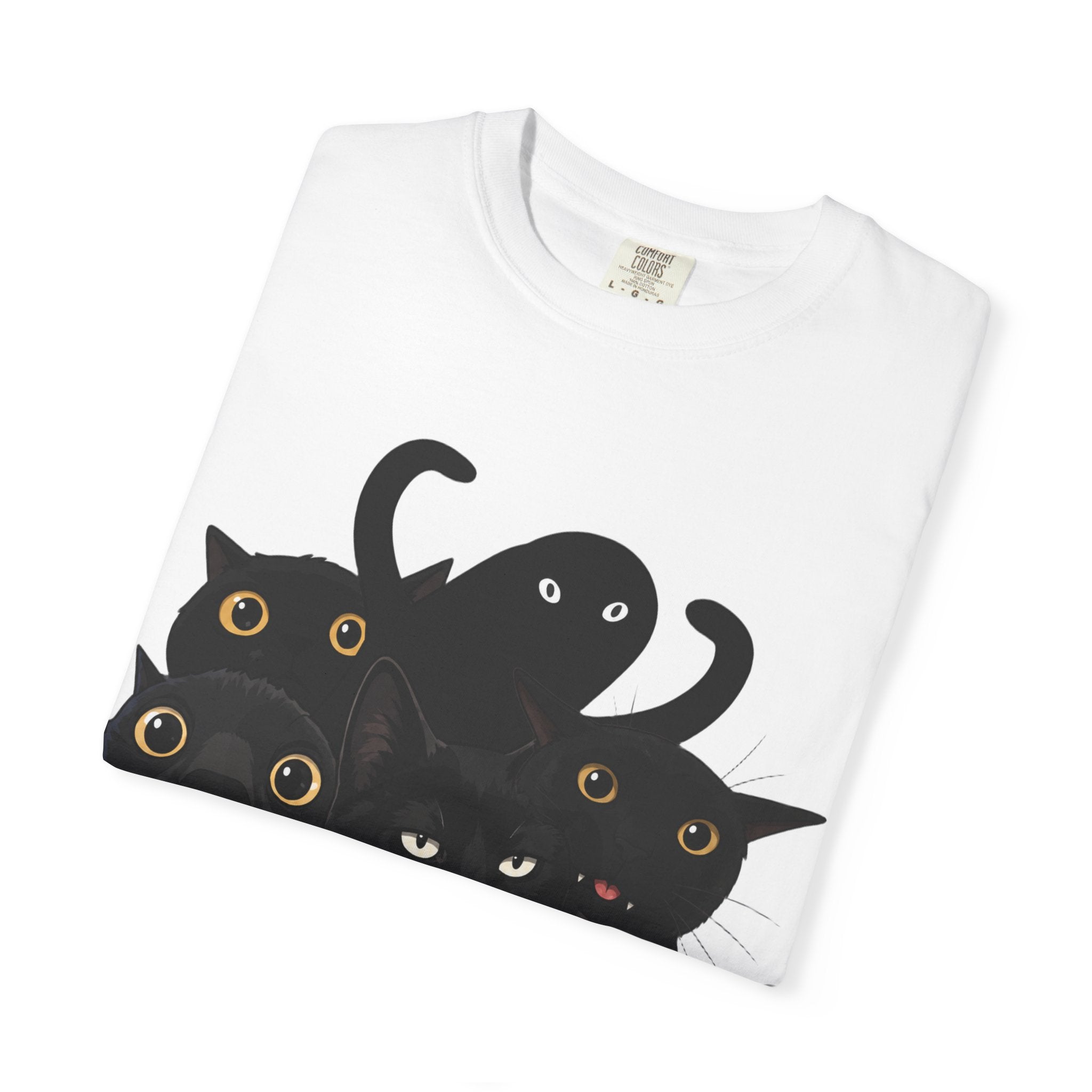 Black Cat Stack T-Shirt — Cute Gothic Cat Crew Tee