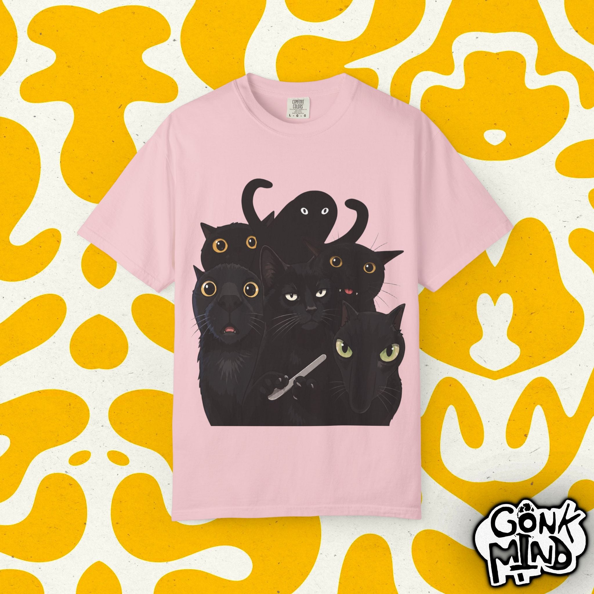 Black Cat Stack T-Shirt — Cute Gothic Cat Crew Tee