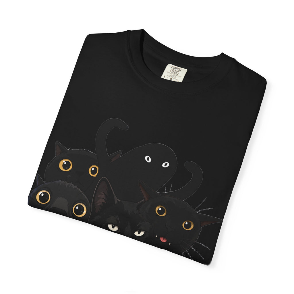 Black Cat Stack T-Shirt — Cute Gothic Cat Crew Tee
