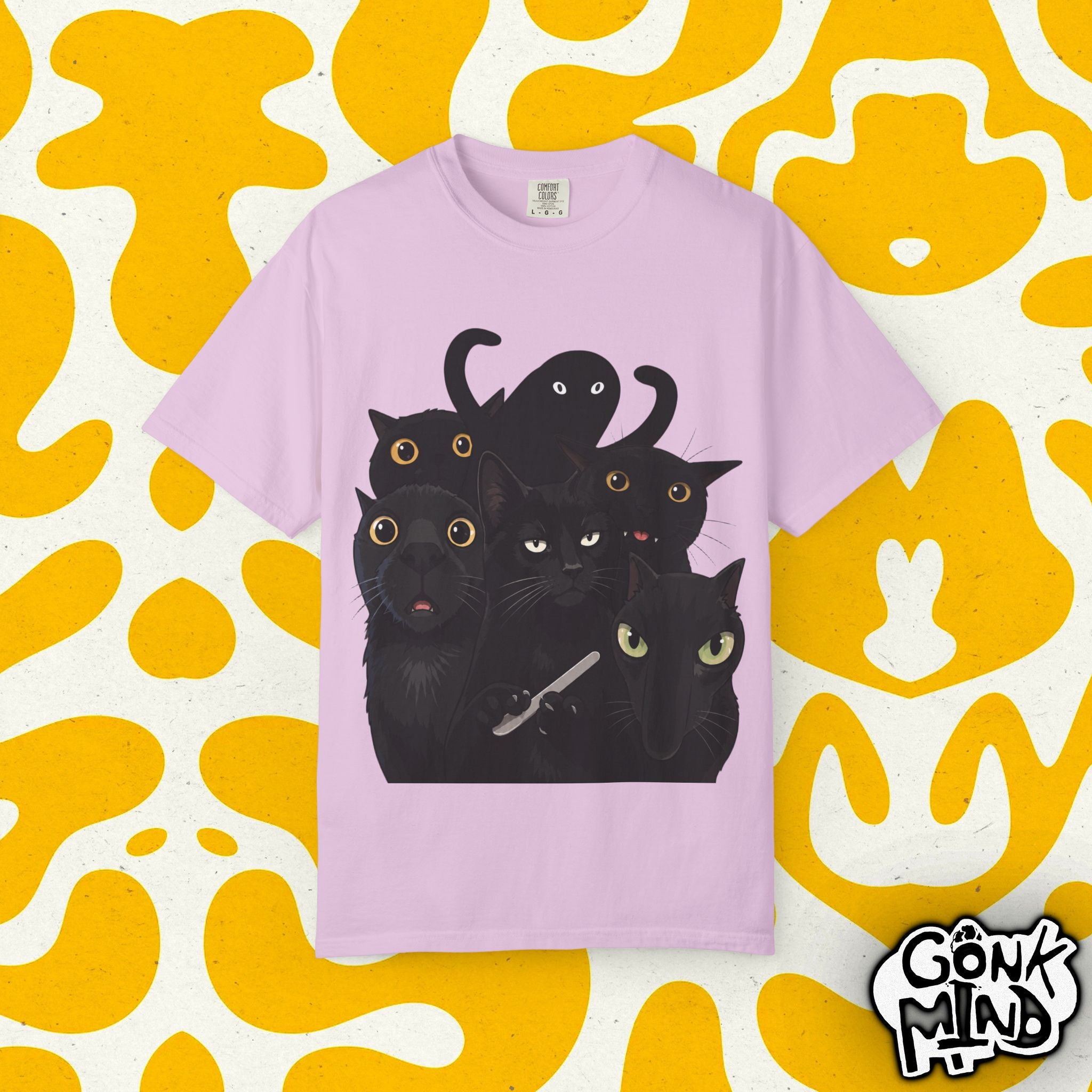 Black Cat Stack T-Shirt — Cute Gothic Cat Crew Tee