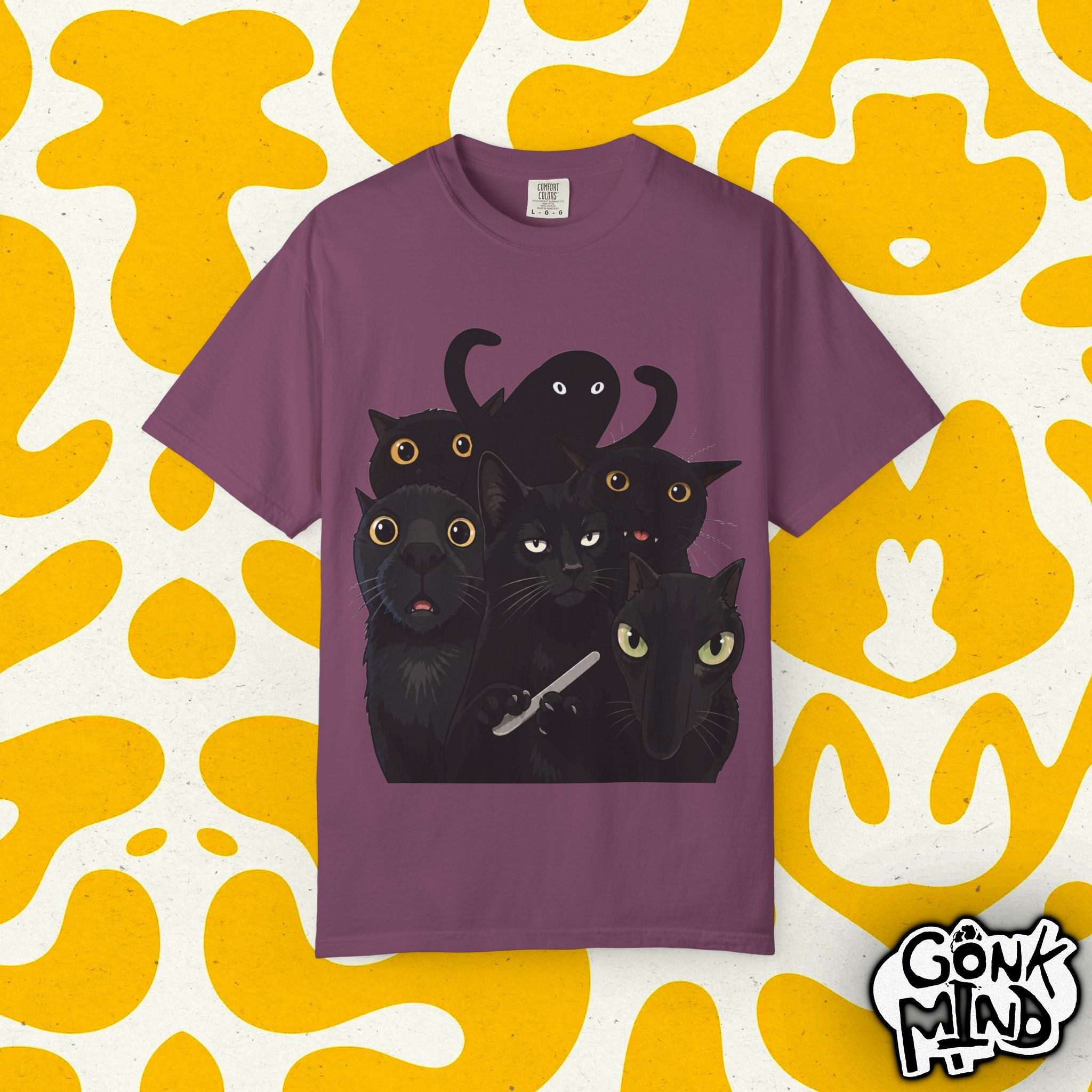 Black Cat Stack T-Shirt — Cute Gothic Cat Crew Tee