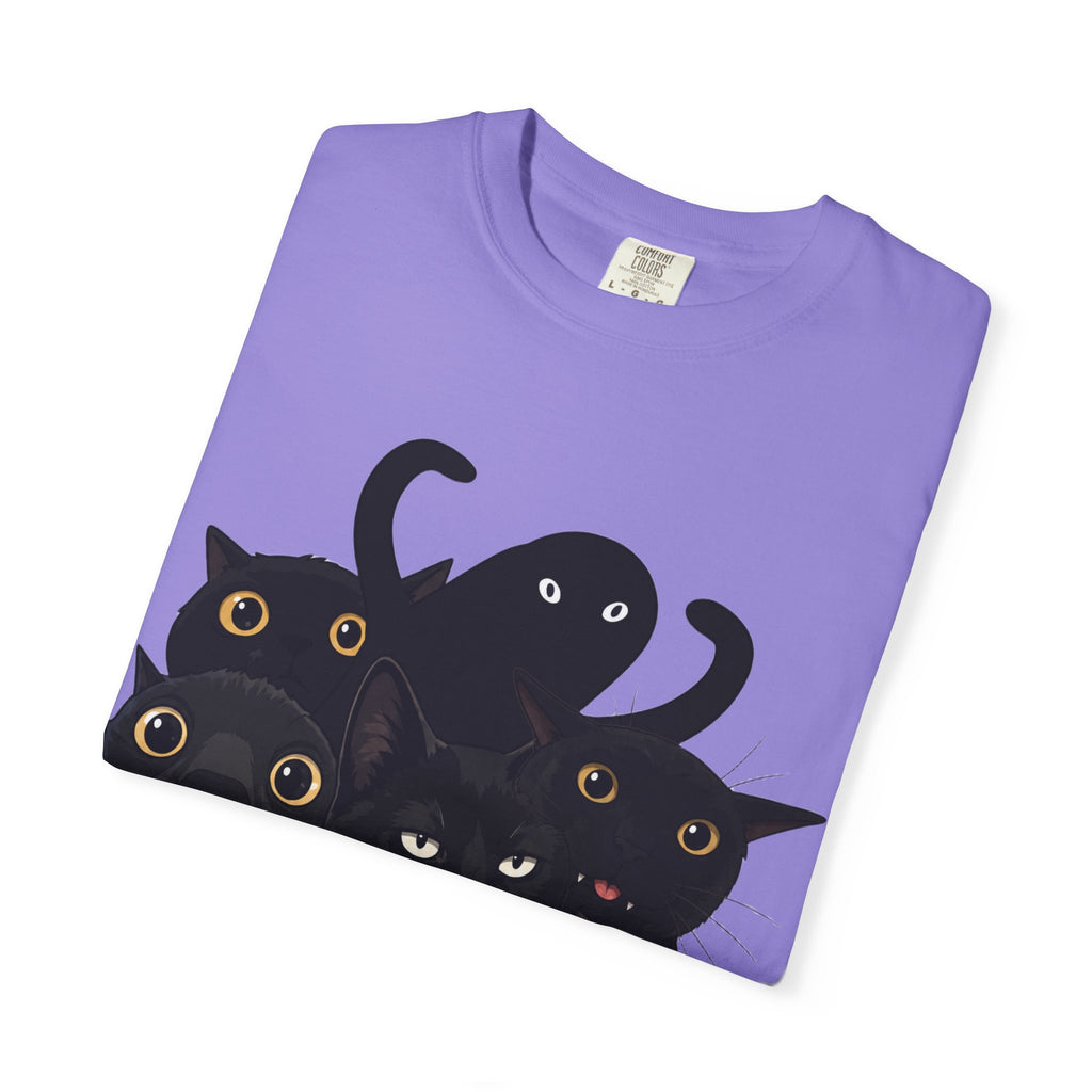 Black Cat Stack T-Shirt — Cute Gothic Cat Crew Tee