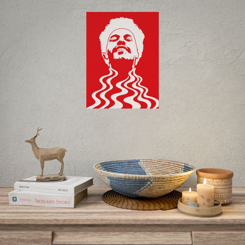 Red Psychedelic Pop Art Weekend Portrait Rolled Poster | Retro Room decoration for music fans