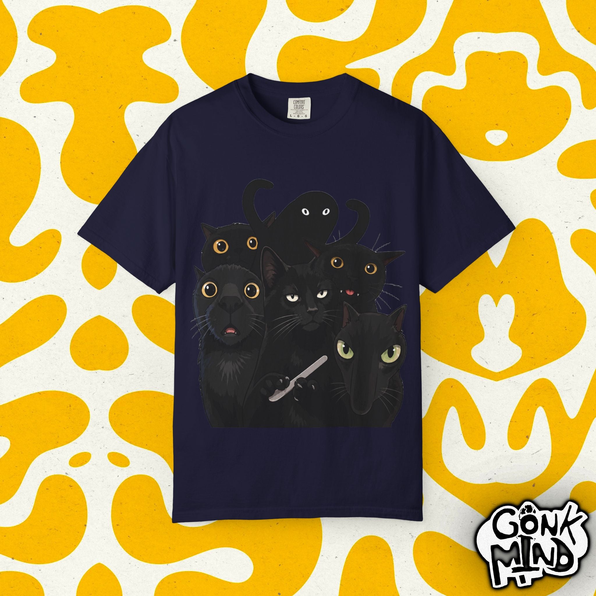 Black Cat Stack T-Shirt — Cute Gothic Cat Crew Tee