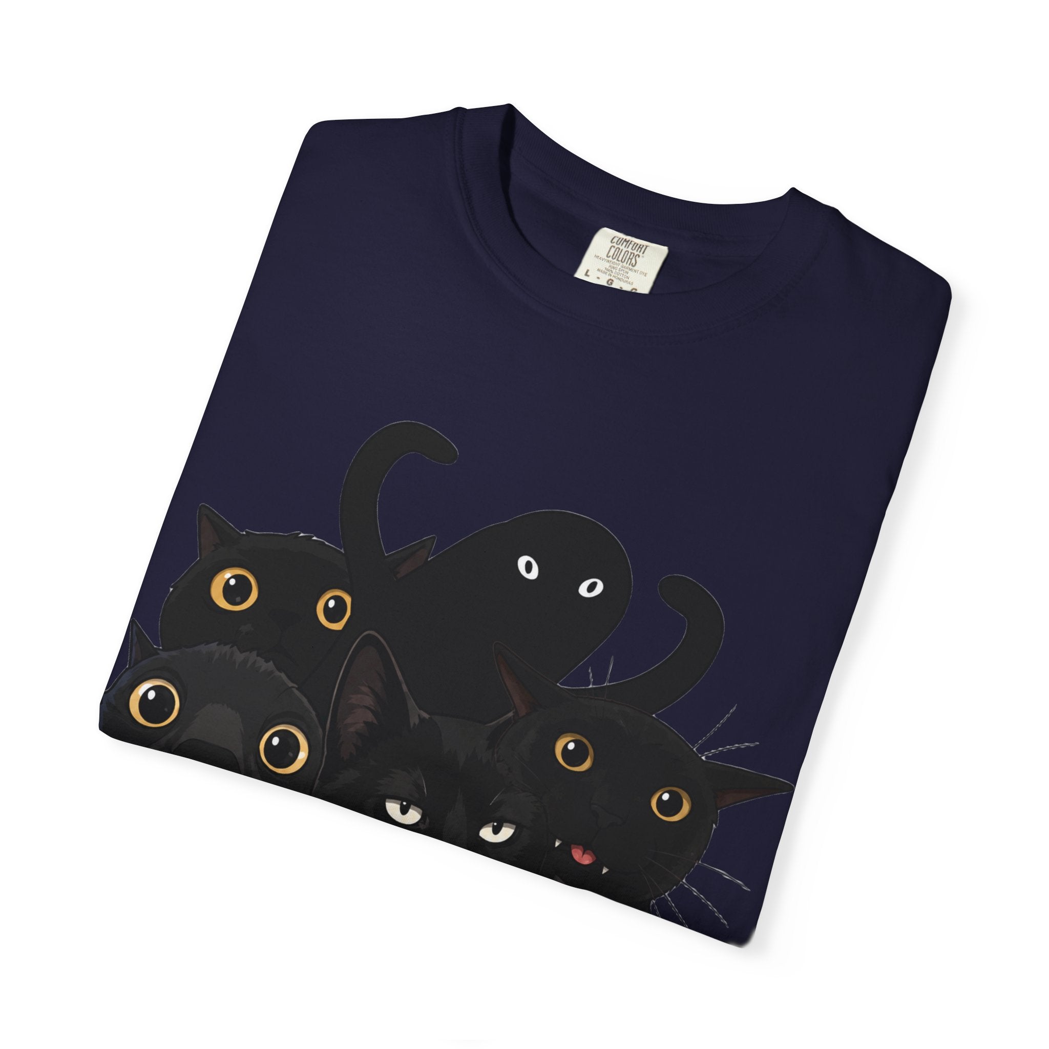 Black Cat Stack T-Shirt — Cute Gothic Cat Crew Tee