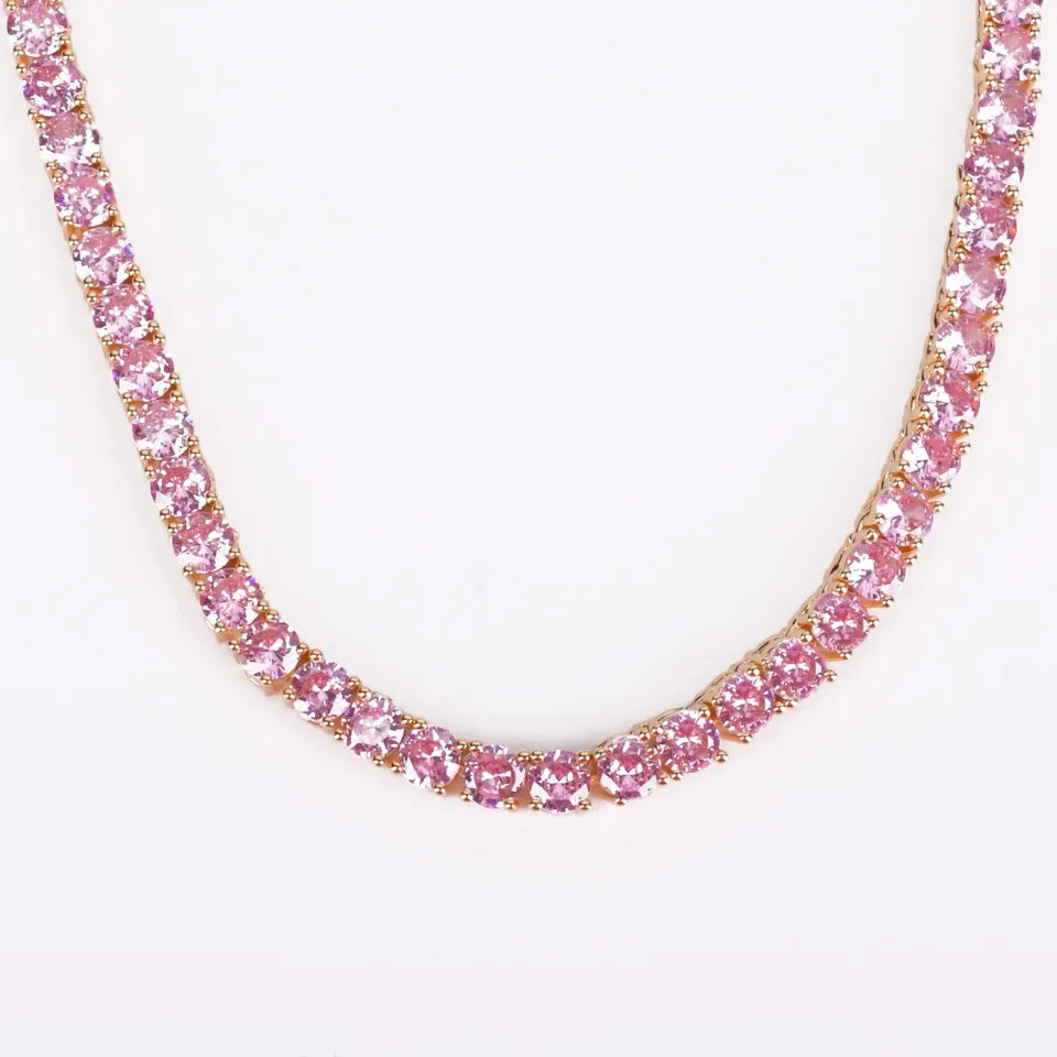 Stylish Pink Cubic Zircon Tennis Chain Necklace