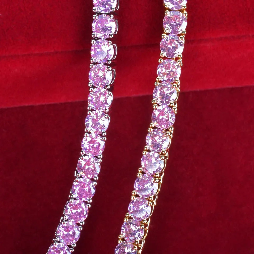 Stylish Pink Cubic Zircon Tennis Chain Necklace