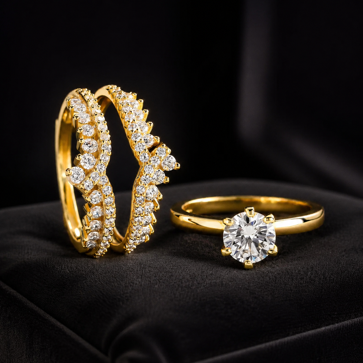 Elegant Yellow Gold Sterling Silver Engagement Ring Set