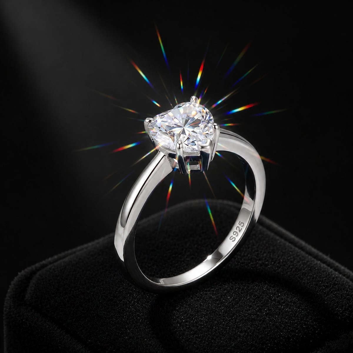 Heart Shaped Moissanite Engagement Ring 925 Silver