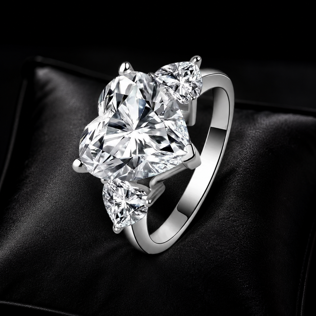 The Threefold Heart Luxury Sterling Silver Moissanite Heart Shaped Ring