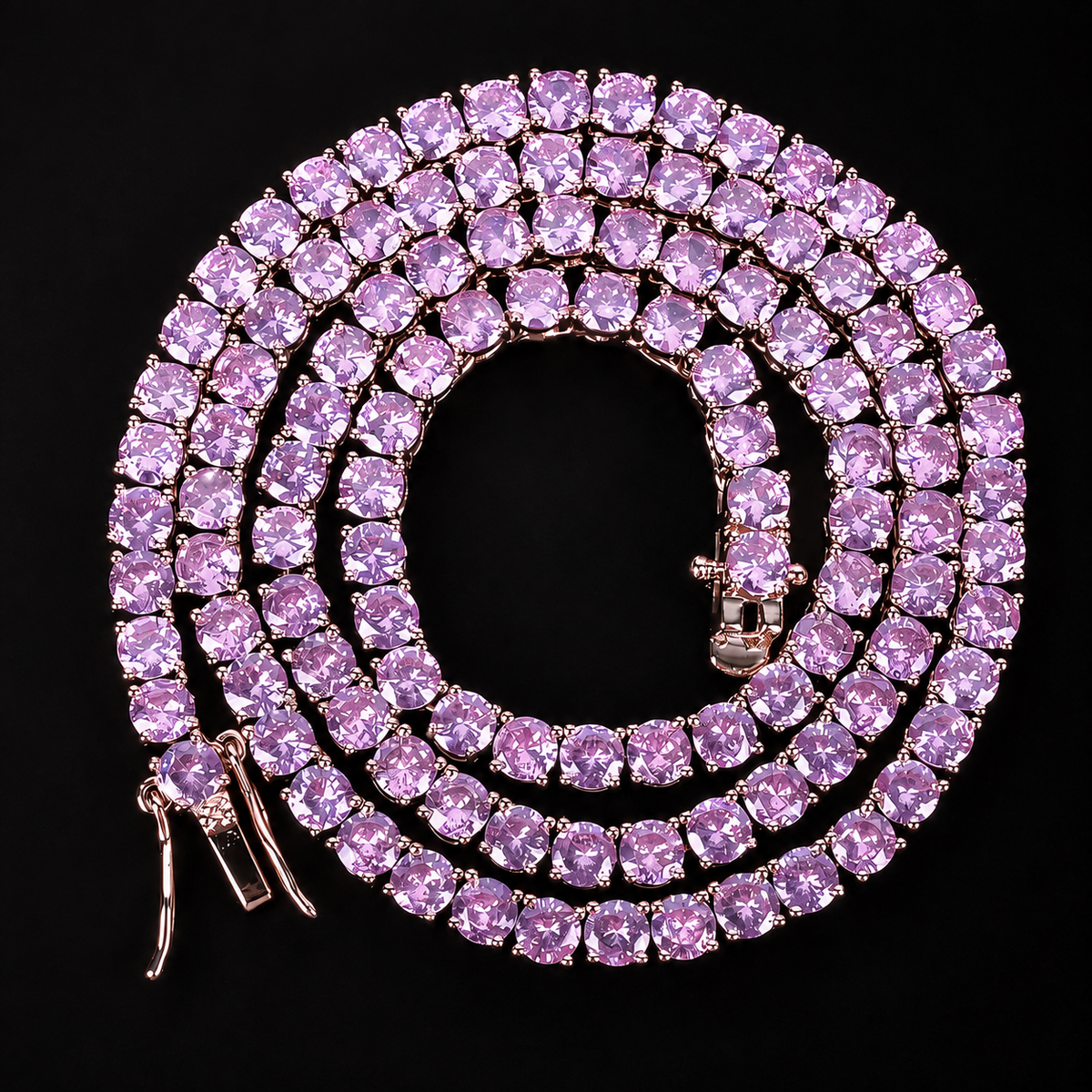 Stylish Pink Cubic Zircon Tennis Chain Necklace