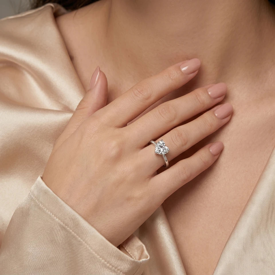 Heart Shaped Moissanite Engagement Ring 925 Silver