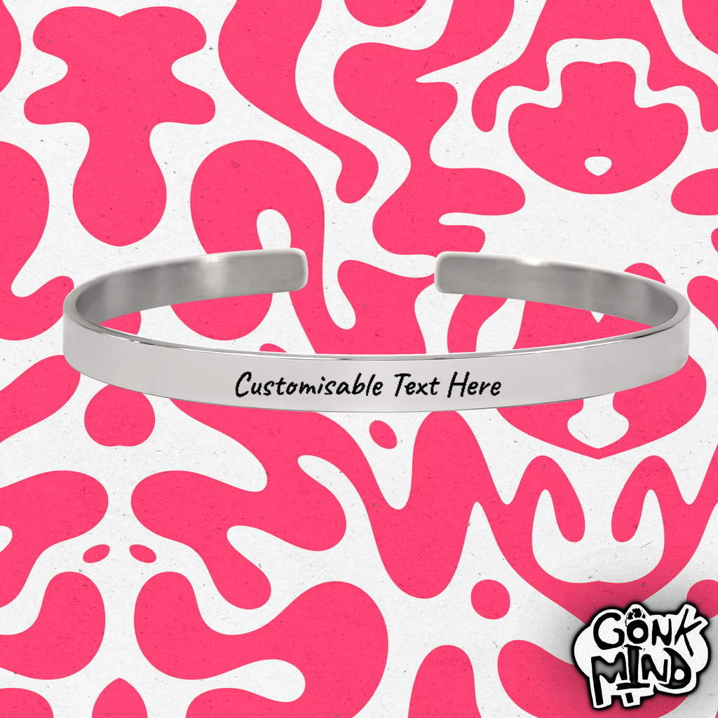 Custom Engraved Text Bangle Cuff Bracelet | Personalized Name Engraving